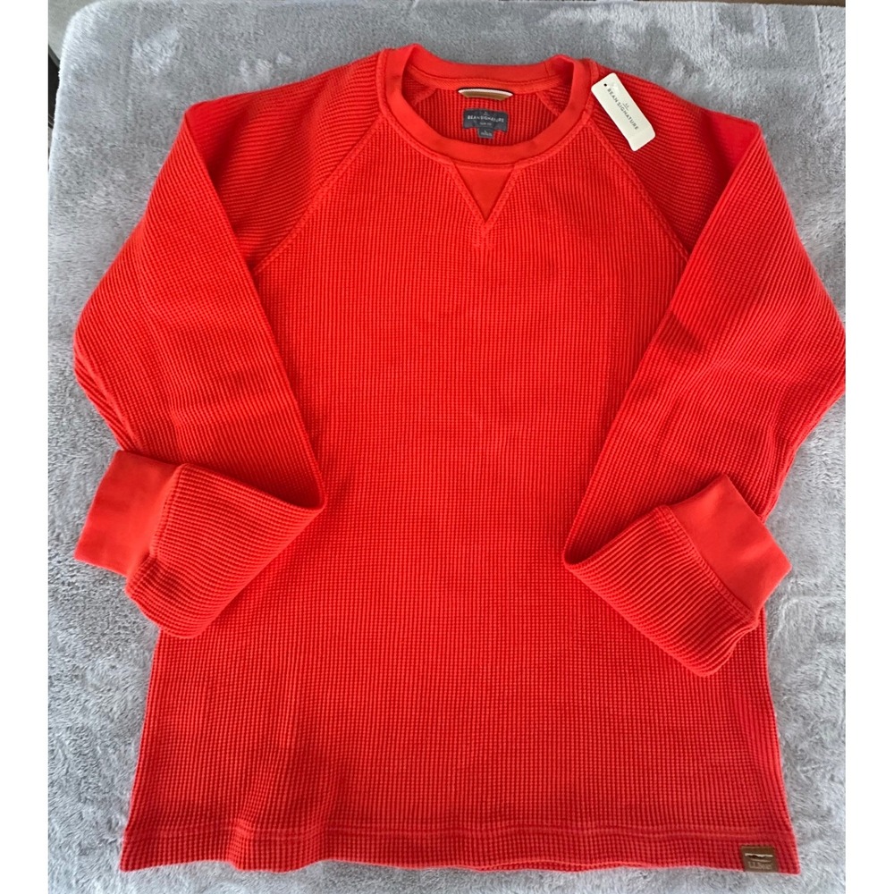 L.L. Bean Signature Slim Fit Waffle Knit Thermal LS Orange Shirt Mens Size Large